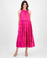 Robbie Bee Women's Tiered Ruffled-Neck Midi Dress