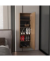 Baltimore Wall Mounted Shoe Rack, Mirror, Single Door, Ten Shoes Capacity,Natural Oak