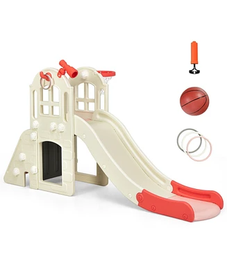 6-in-1 Toddler Climber Slide Playset with Basketball Hoop