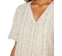 Liverpool Los Angeles Women's Striped Embroidered Cotton Linen Blouse