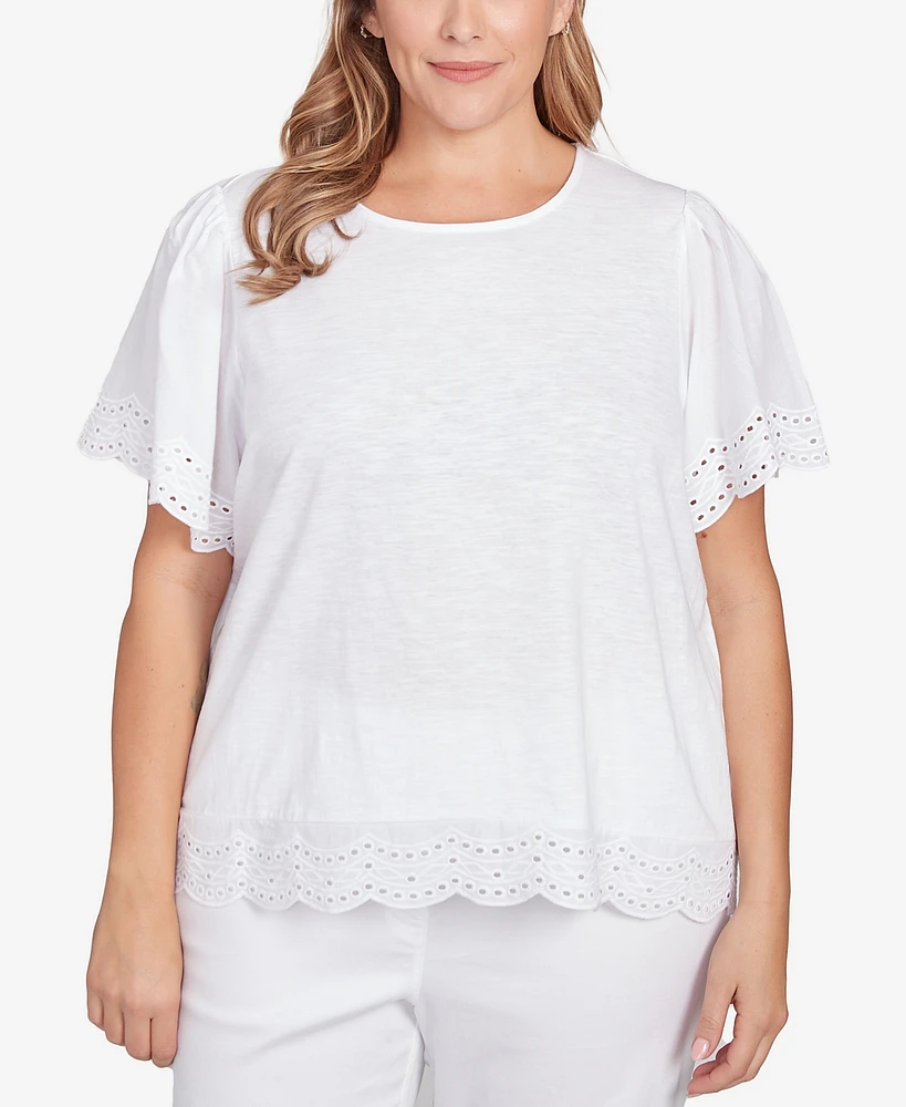 Ruby Rd. Plus Size Embroidered Sleeve Solid Top