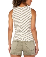 Liverpool Los Angeles Women's Striped Cotton Crewneck Twist-Front Sleeveless Top