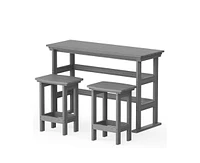 3-Piece Hdpe Plastic Outdoor Patio Rectangle Bar Height Bistro Dining Set in Gray