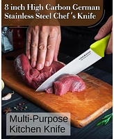 Cook N Home 8-Inch Chef's Knife Multi-Purpose Straight Edge High Carbon German Stainless Steel Sharp Kitchen Knife, Ergonomic Handle, Green