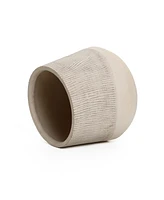 LuxenHome Blended Tan with Wood Pattern Round Tapered 11-Inch Tall MgO Planter, Indoor and Outdoor