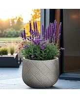 LuxenHome Misty Gray Glen Pattern -Inch Tall MgO Round Planter