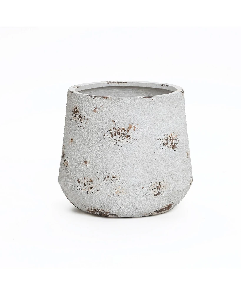 LuxenHome Rustic Off White with Brown Accents 15.6-Inch Tall Round MgO Planter