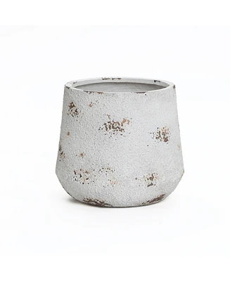 LuxenHome Rustic Off White with Brown Accents 15.6-Inch Tall Round MgO Planter