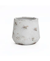 LuxenHome Rustic Off White with Brown Accents 15.6-Inch Tall Round MgO Planter