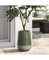 LuxenHome Emerald Ribbed Top with Ivory Bottom 20" Tall Resin Round Planter