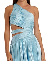 Mac Duggal Women's One Shoulder Pleated Charmeuse Gown with Slit
