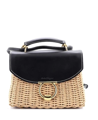 Pre-Owned Salvatore Ferragamo Small Margot Satchel Wicker with Leather