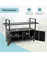 Outdoor Bar Cart Wicker Buffet Serving Cart with Cabinet and 8 Hooks