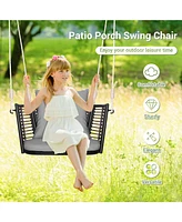 Single Person Hanging Seat with Woven Rattan Backrest for Backyard
