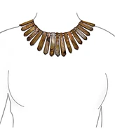 Bling Jewelry Natural Mop Golden Brown Iridescent Shell Tribal Boho Fashion Graduated Rectangular Big Fan Bib Statement Necklace