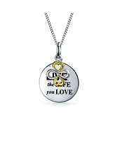 Bling Jewelry Ayllu Intertwine Heart Infinity Clover Inspirational Words Live The Life You Love Round Disc Pendant Necklace Two Tone Gold Plated Sterl
