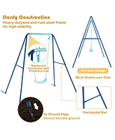 Outdoor Kids Swing Set with Heavy Duty Metal A-Frame and Ground Stakes