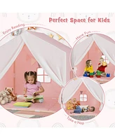 Kid's Play Tent with Washable Cotton Mat and Flag Banner