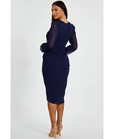 Quiz Women's Scuba Crepe Front Wrap Chiffon Sleeve Midi Dress