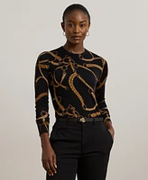 Lauren Ralph Petite Belting-Print Cotton-Blend Sweater