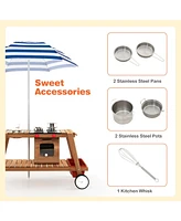 Wooden Play Cart with Sun Proof Umbrella for Toddlers Over 3 Years Old