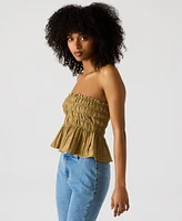 Steve Madden Women's Cambria Strapless Smocked Peplum Top