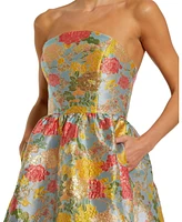 Mac Duggal Women's Strapless Brocade Floral Gown With Ruffle Hem