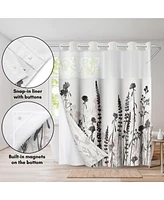 Americanflat 72x75 Hookless Shower Curtain - Floral Cream and Shower Curtain with Sheer Panel, Snap-In Liner, and Grommets