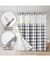 Americanflat 72x75 Hookless Shower Curtain - Gray Plaid Shower Curtain with Sheer Panel, Snap-In Liner, and Grommets - 100% Polyester