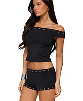 Edikted Women's Neriah Grommet Off Shoulder Top