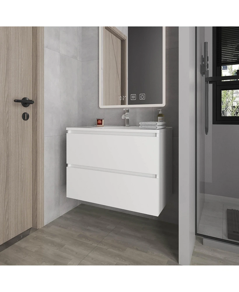 Smoot Floating Vanity with Two Drawers and Sink, White