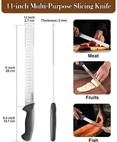 Cook N Home 11-inch Granton Edge High Carbon Stainless Steel Sharp Slicing Knife, Ergonomic Handle,Black