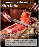 Cook N Home 11-inch Granton Edge High Carbon Stainless Steel Sharp Slicing Knife, Ergonomic Handle,Black