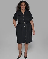 Karl Lagerfeld Paris Belted Short-Sleeve Midi Shirtdress