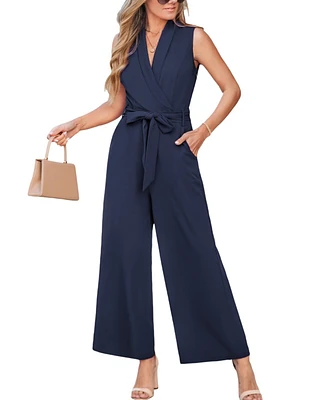 Cupshe Women's Elegant V Neck Sleeveless Tie Waisted Jumpsuit