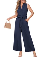 Cupshe Women's Elegant V Neck Sleeveless Tie Waisted Jumpsuit