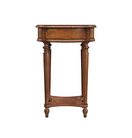 Solid and Manufactured Wood Round End Table with Drawer and Shelf for Stylish Storage