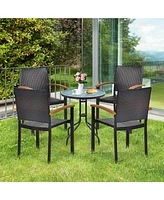 Gymax 4PCS Stackable Patio Wicker Dining Chair Rattan Armchair Outdoor Yard