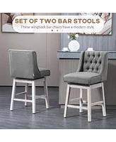 Set of 2 Counter Height Swivel Bar Stools with 27 Inch Seat Wingback Design and Tufted Backrest Solid Wood Frame and Footrest for Kitchen Island-The P