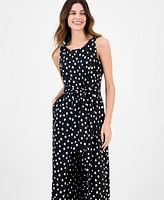 Connected Women's Printed Tie-Waist Sleeveless Jumpsuit