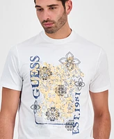 Guess Men's Faded Flower Short Sleeve Logo Graphic T-Shirt