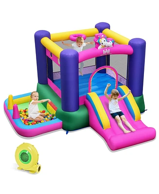 6-in-1 Bouncy Castle Inflatable Bounce House with Slide and Ball Pit with 480W Blower