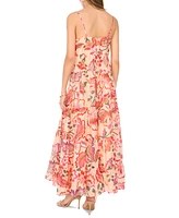 Msk Women's Printed Sleeveless Tiered Maxi Dress