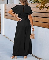 Cupshe Women's Flutter Sleeve V-Neck Tie-Waist Jumpsuit, Created for Macy's