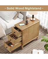 Tribesigns Solid Wood End Table, Fully Assembled Narrow Side Table with Drawers, Pre-Assembled Nightstand Slim Bedside Table for Small Spaces, Living