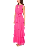Msk Women's Keyhole-Neck Sleeveless Tiered Chiffon Gown
