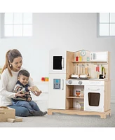 Wooden Kids Pretend Kitchen Playset Cooking Play Toy with Utensils and Sound