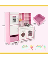 Kids Kitchen Playset Wooden Toy with Adjustable Led Lights and Washing Machine