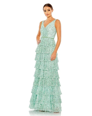 Mac Duggal Women's Ruffle Tiered Sleeve Gown