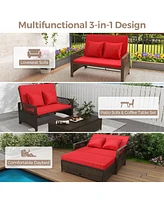 Patio Adjustable Wicker Daybed with 4-Level Backrest and Soft Cushions